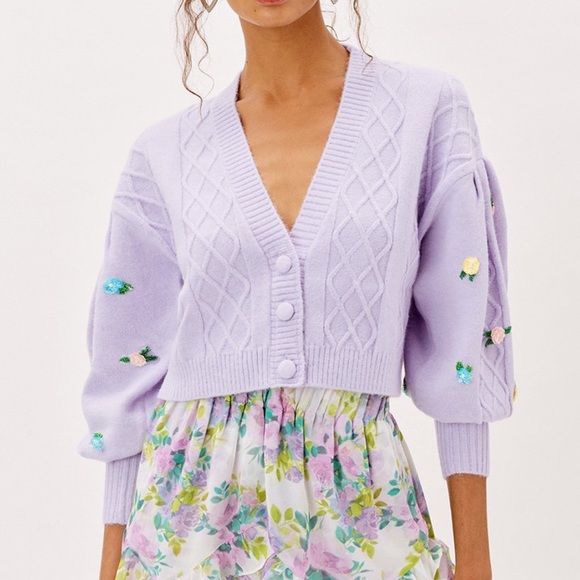 NEW For Love and Lemons Sutton Cardigan - Lavender - Picture 2 of 4